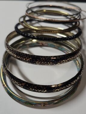 Mixed Metal and Animal Print Bangle Bracelet Set - Women Accessories